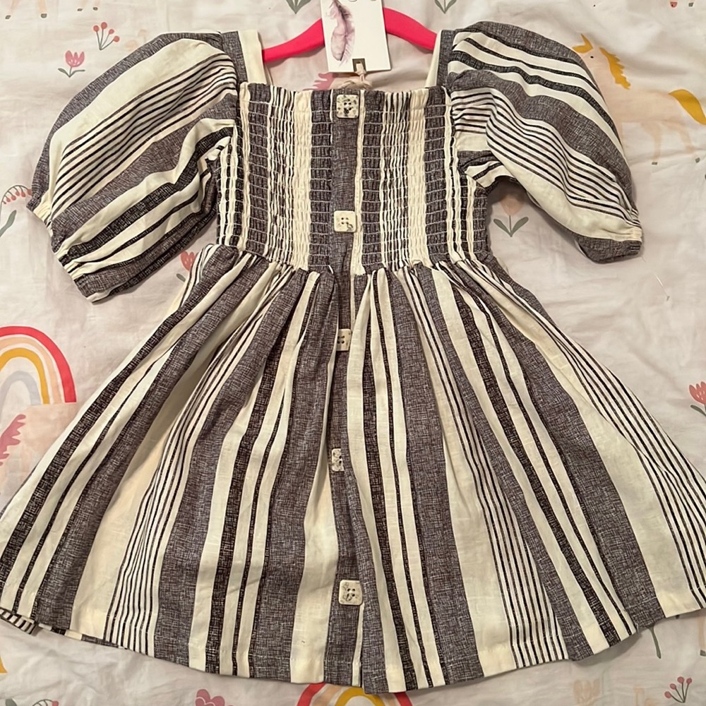 Gray and cream striped dress 3T